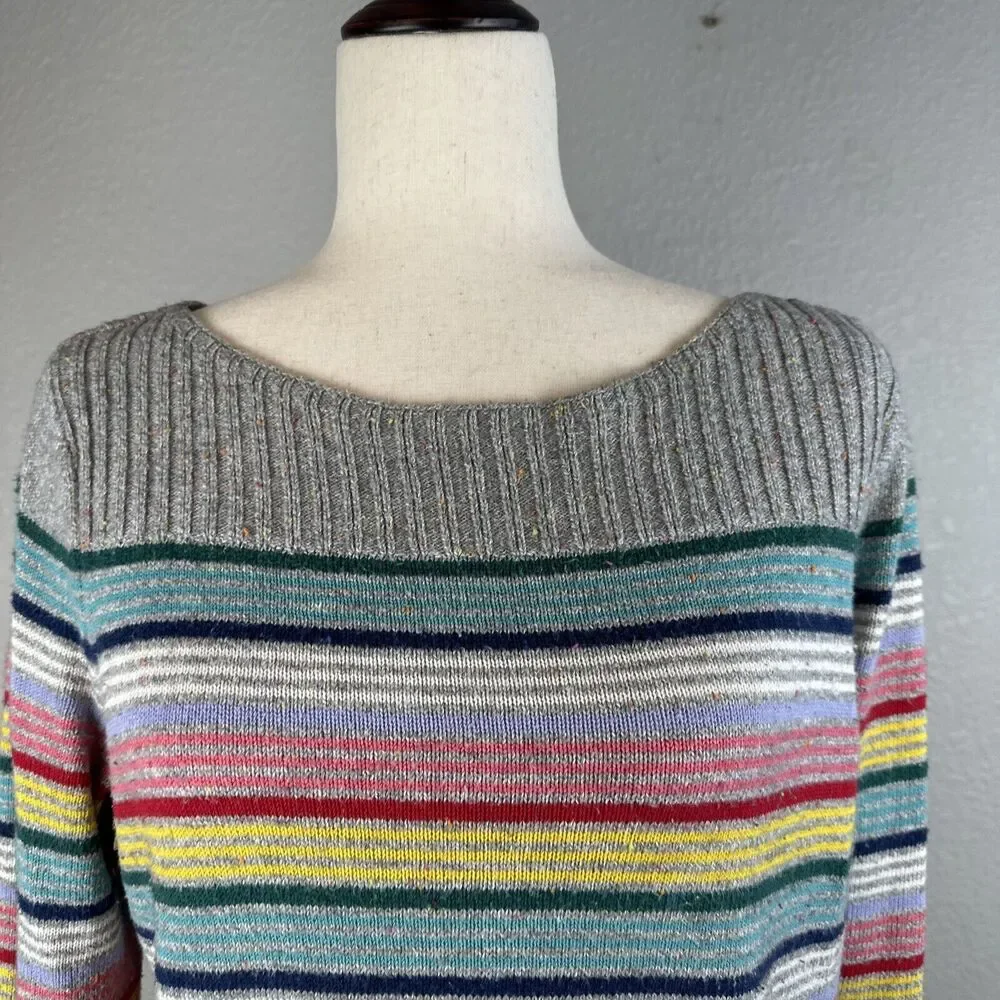 Talbots Womens Boatneck Rainbow‎ Stripe Pullover Sweater M Medium